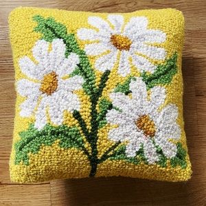 Small Yellow Daisy Latch Hook Decorative Pillow 10x10 inches by Ban.do
